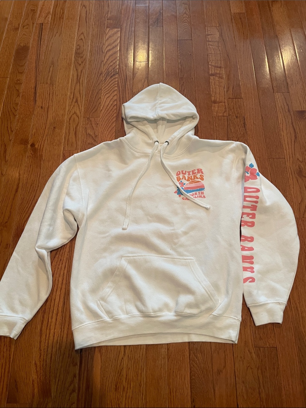 White Graphic Hoodie with Pink & Blue Accents